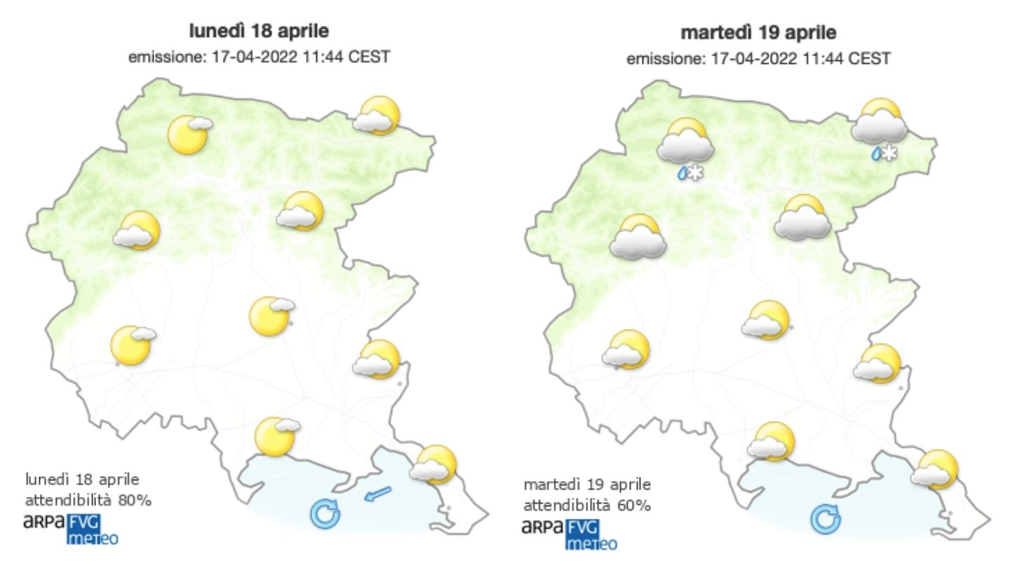 Immagine per Pasquetta di sole sul Fvg con vento sulla costa, il meteo di oggi